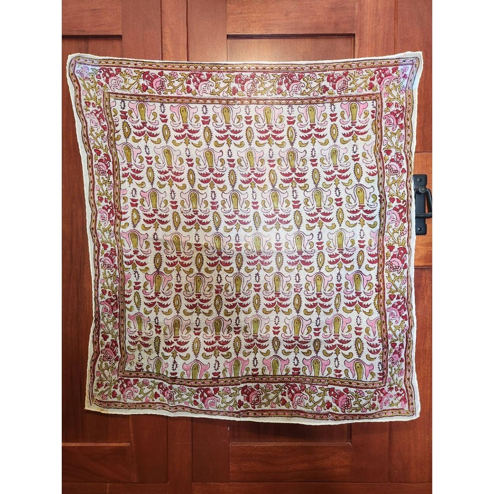 Vintage Tan Burgundy Olive Green Scarf Floral Paisley Print Feminine Delicate